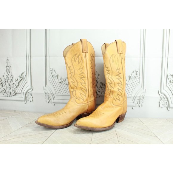 Justin Brown Leather Embroidered Cowboy Western Boots USA Made Size 9 D - Picture 2 of 9